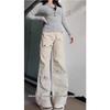 Plus Size Women's American Style Micro Flare High Waist Workwear Jeans - Loose Fit, Slimming, Straight Wide Leg, Floor Length for Spring & Autumn.