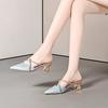 Fashion Women's Fashion Baotou Slip-on Slippers Summer New Pointed Crystal Fine Belt Anti-slip Wear-resistant Heel Shoes