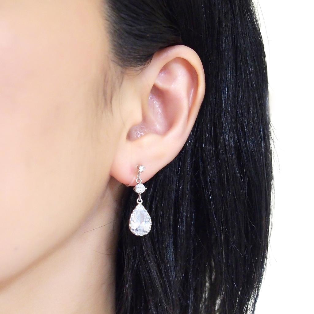 Earrings for Cubic Miyabi Grace Women, Non-pierced Earrings, Popular, Zirconia, Mature, Elegant, Formal, Painless, Dangling, Teardrop, Crystal,