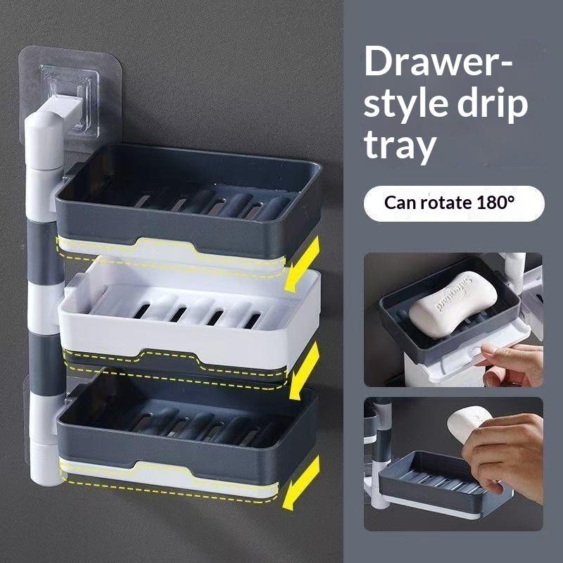 Rotating Wall Hanging Soap Rack Thickened Self Draining Soap Holder for Bathroom Shower Organization