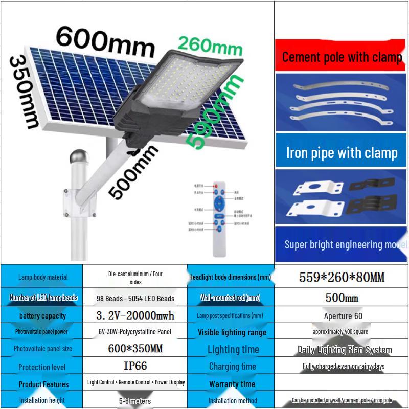 NuFeng Solar Courtyard Light with Round Iron Pole