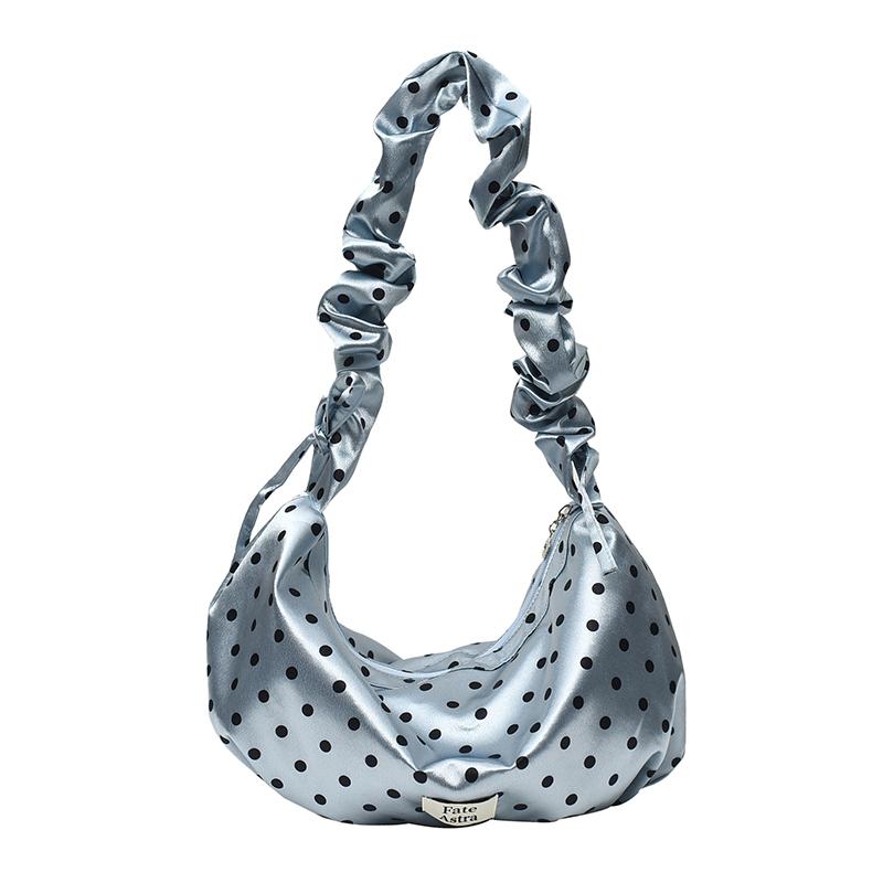 Bolso de Tela Fashi Sweet de Lunares para Mujer Gran Capacidad Media Luna Bolsos de Hombro Juveniles Elegantes Bolsos de Mano Casuales Fruncidos