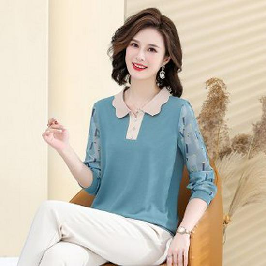 Mom s Chic Knit Top: Stylish Long-Sleeve for Middle-Aged Women, Perfect for Spring & Autumn 5XL зелёный