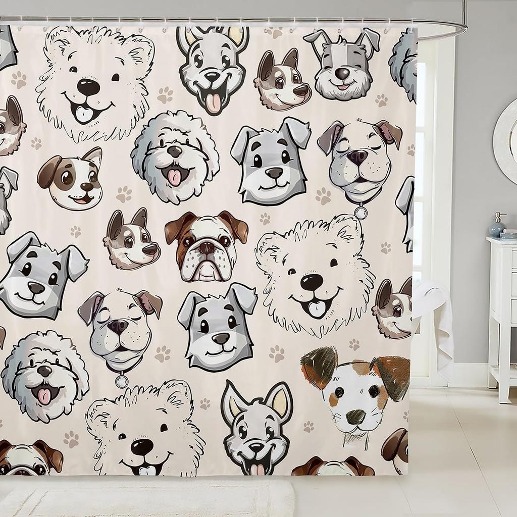 Cartoon Corgi Bathroom Curtain,Blossom Flower Green Leaves Shower Curtain Kids Girls Bathroom Decor,Cute Dog Nature Botanical