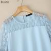ZANZEA Women Lace Splice Half Sleeve Loose Casual Blouse