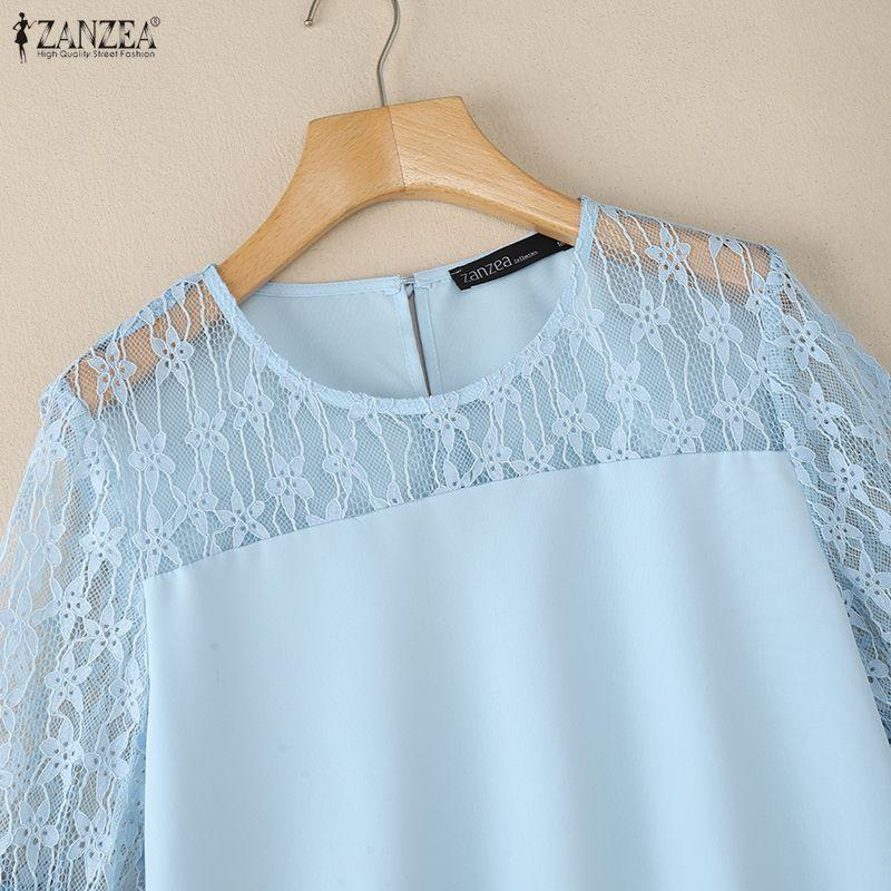 ZANZEA Women Lace Splice Half Sleeve Loose Casual Blouse