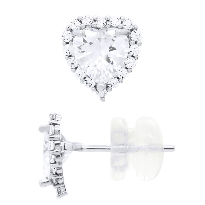 Boucles d'Oreilles - Orné d'un Oxyde de Zirconium en forme de Cœur et entourrage en Oxydes de Zirconium - Or Jaune