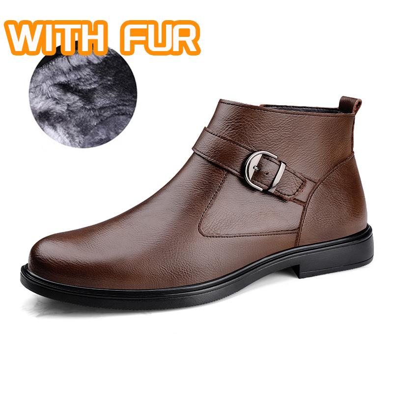 

Fashion Genuine Leather Platform Ankle Boots Men Fashion Autumn Winter Motorcycle Boots New Designer Man Warm Plush Fur Boot Biker Botas 47
