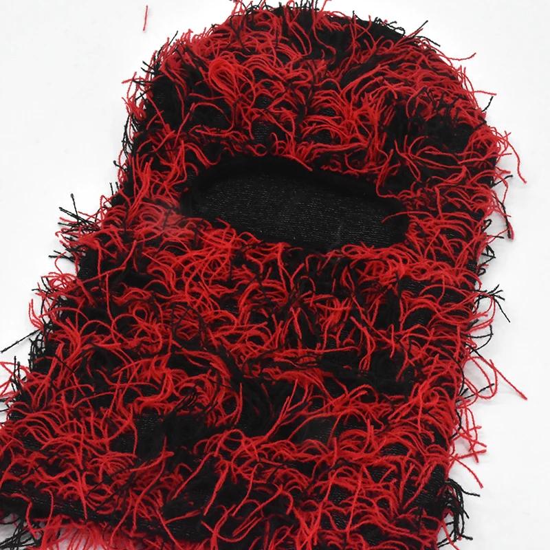 2024 חדש היפ הופ Balaclava כובעים סרוגים במצוקה מסכת סקי מלא פנים נשים הסוואה חיצונית מטושטשת סקי Balaclava Beanies Hat