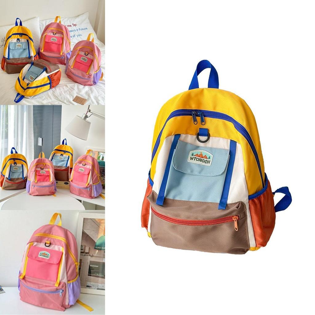 Childrens Oxford Cloth Backpack With Color Block Design For School And Travel Use