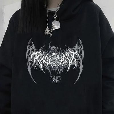 Totenkopf Grafik Bedrucktes Langarm Herren Kapuzenpullover Damen Sweatshirt Gothic Oberteil Schwarz Punk Style Mode Cooles Mädchen Unisex Hoodie