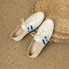 Krazing Pot Cow Skin Round Toe Size 43 Flat with Fashion Lace Up Leisure Handmade Comfortable Light Autumn Sneakers