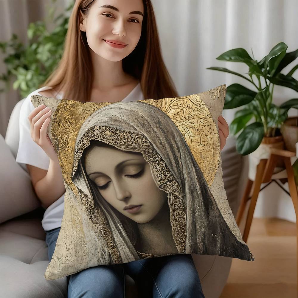 Retro V-Virgin Mary Pillow Case Plush Fabric Soft Pillowcase Double Sided Print Cushion Cover Household Gifts
