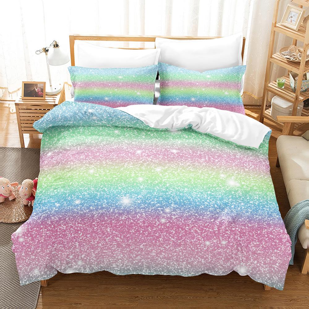 Home Textile Multicolored Glitter Three-Piece Quilt Cover 3D Digital Printing Bedding