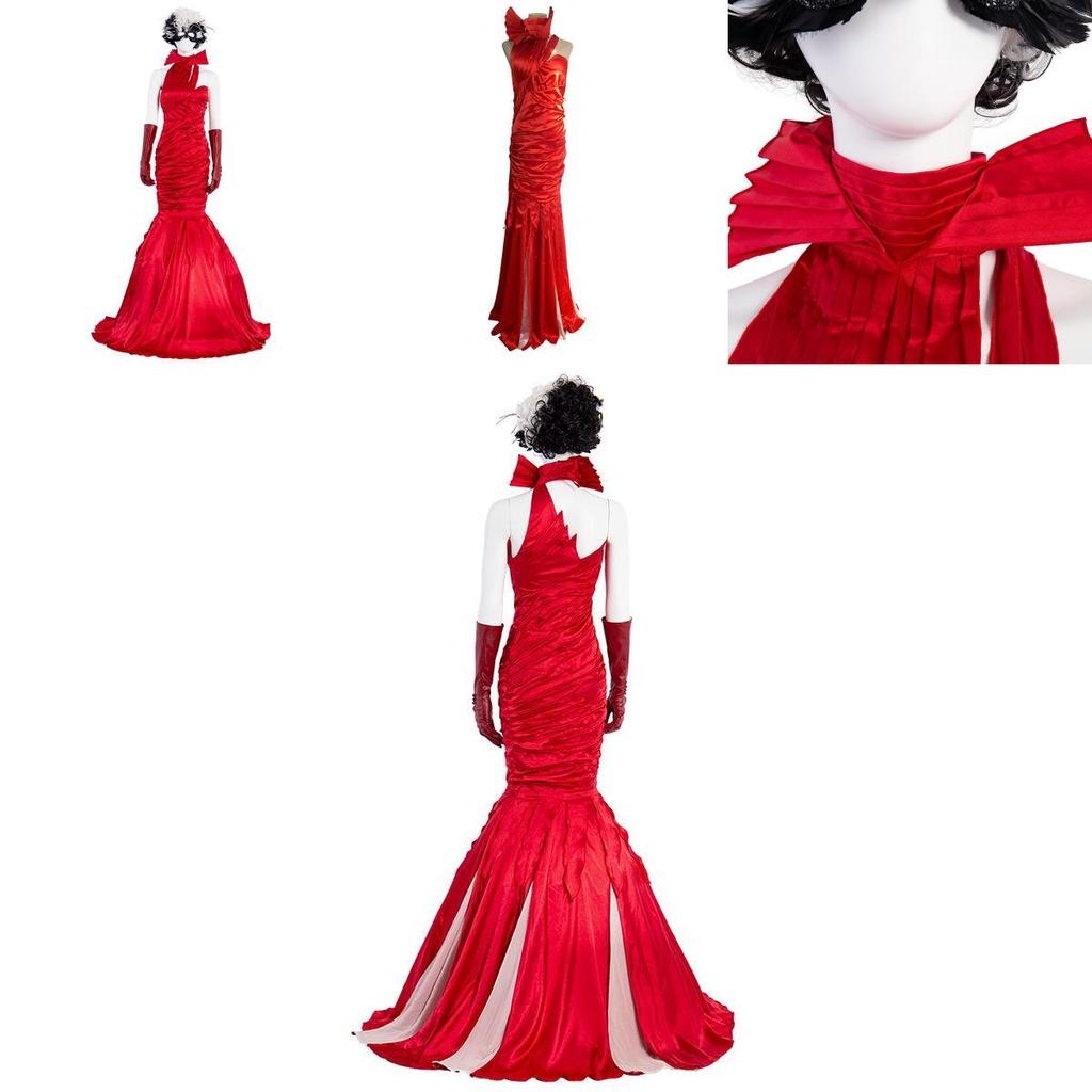 Exquisite Cruella De Vil Kuyla Cosplay Costume Set With Elegant Gown And Accessories