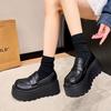 2025 Spring and Summer Height Increase Small Leather Shoes Platform Loafers Light One Pedal Popular Shoes British Style Women's Single Shoes