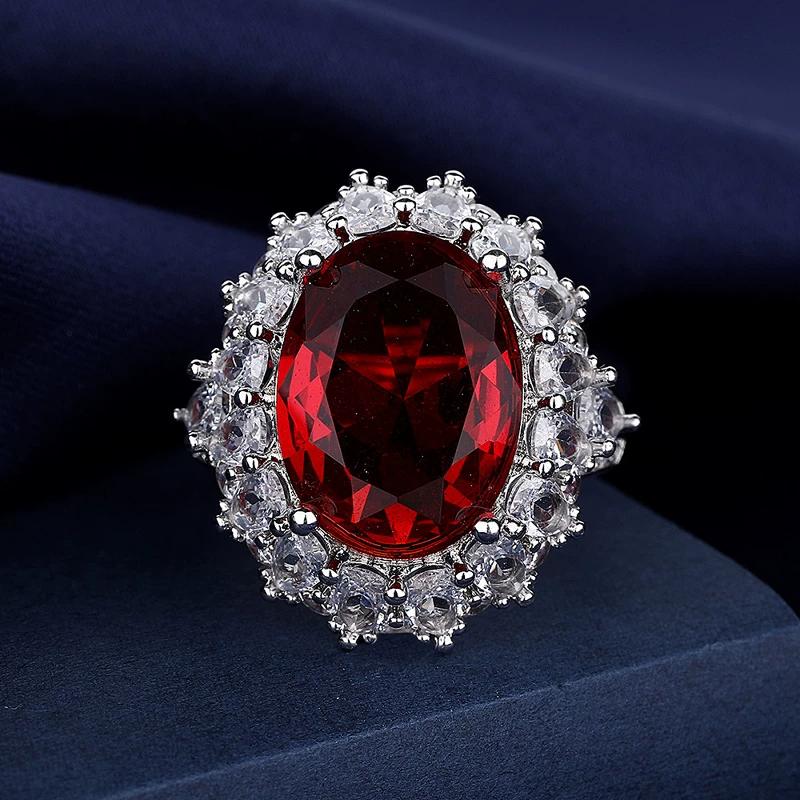 European and American five-carat simulated high-carbon diamond pigeon blood ruby ring, female luxury temperament, advanced sense of cold wind ring