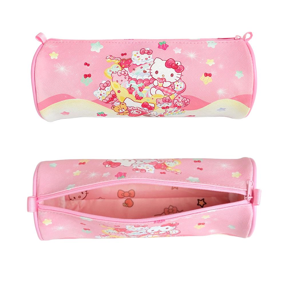Round Barrel Cartoon PU Pencil Case - Large Capacity, Thick Lining, Perfect for Kids' Stationery Storage