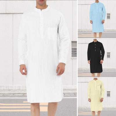 Männer Hemd Robe Langarm Stehen Kragen Patch Tasche Halb einreiher Einfarbig Knie Länge Männer Frühling Herbst top