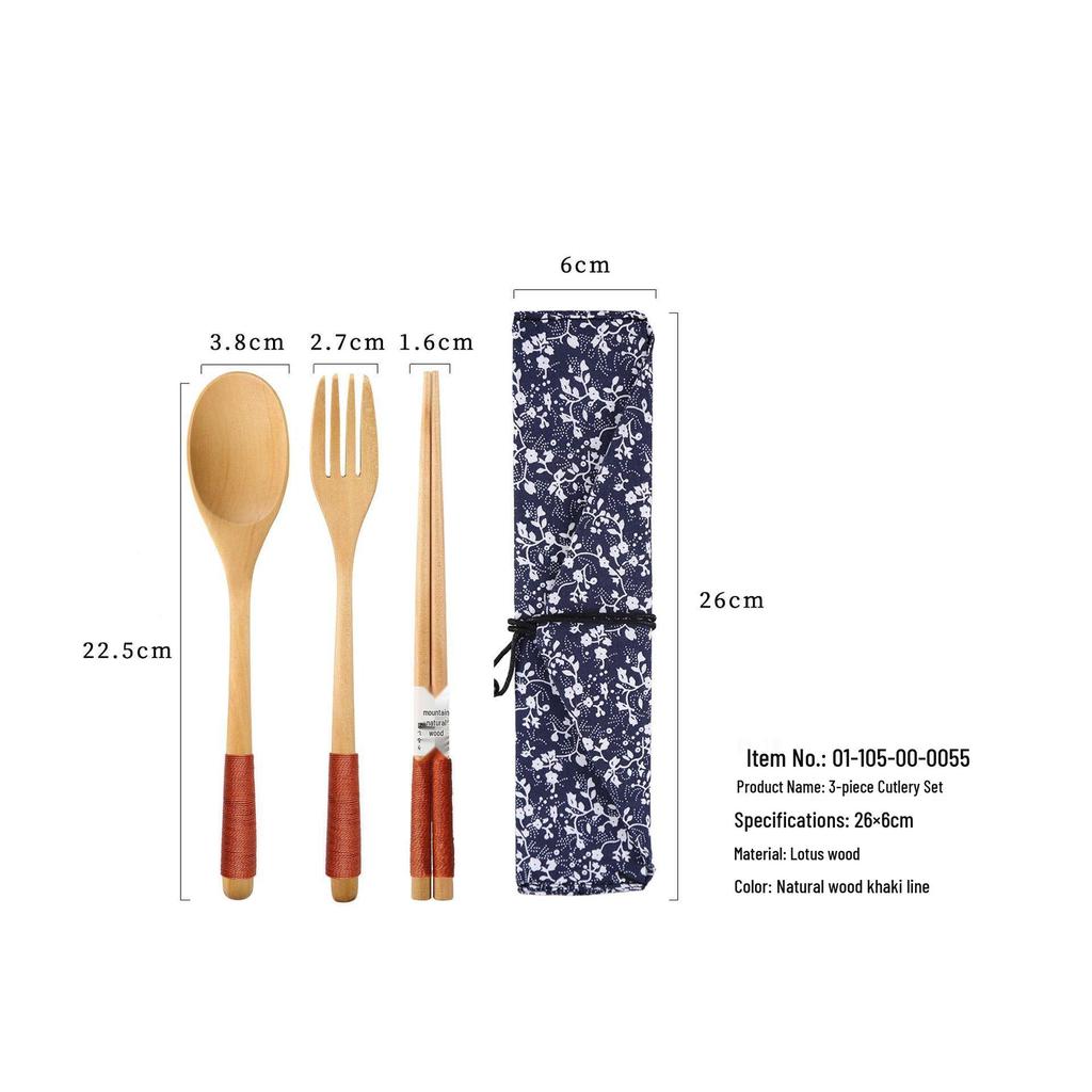 YFJY Drewniany Zestaw Sztućców: Grawerowalny widelec, łyżka, pałeczki z materiałowym woreczkiem - Idealne na wesela i do codziennego użytku