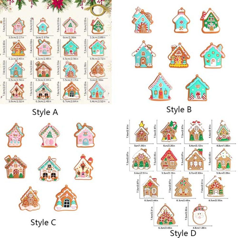 8/16Pcs Candy Color Christmas Gingerbread House Pendant Cabin Hanging Decoration  Navidad