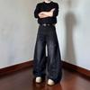 Damen Weite Beine Gerade Schnitt Jeans Mit Used-Look Mittelhoher Bund Entspannte Passform Wassergewaschen Baumwollmischung Freizeit