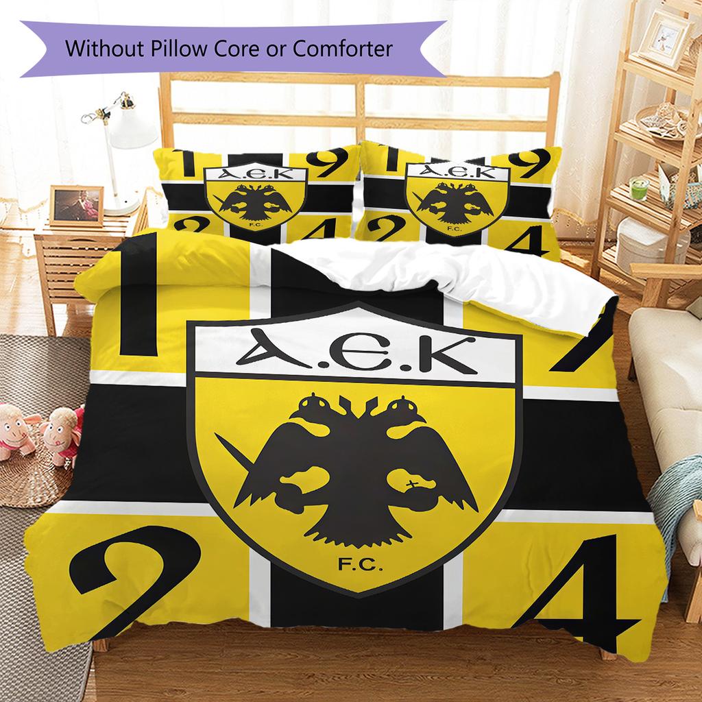 AEK Athens F.C Logo Bedding Quilt Set Quilt Cover Pillowcase Home Decoration Birthday Gift (1 * Duvet Cover + 2 * Pillowcase, Without Core)