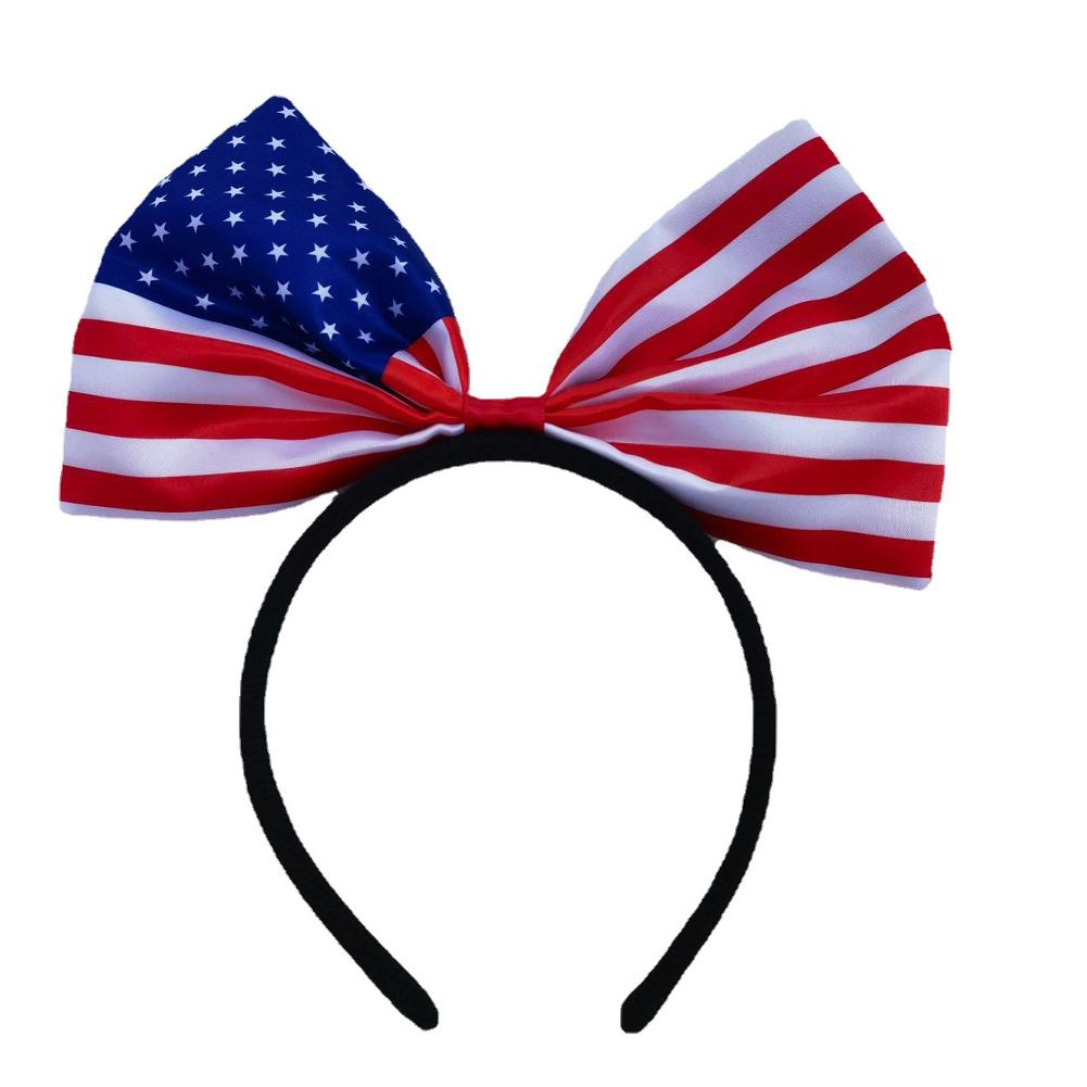 Flag Bow Headband Satin Bow Tie Headband Lightweight Country Flag Hair Band Festive Parade Headwear