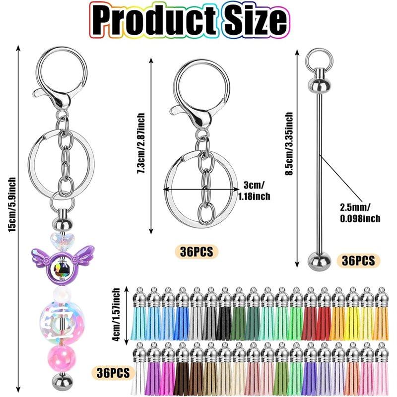 Fresh Bulk Blank For Keychain Making 32 Pcs Beadable For Keychains Bars, Silver Beadable For Keychains Bars And 36Pcs Colorful T