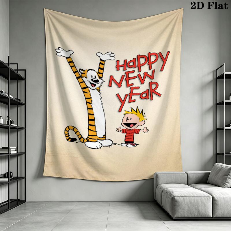 Calvin and Hobbes Wall Tapestry Aesthetic Wall Hanging Printed Fabric Blanket Decorative Tapestries for Bedroom Living Room Home Decor