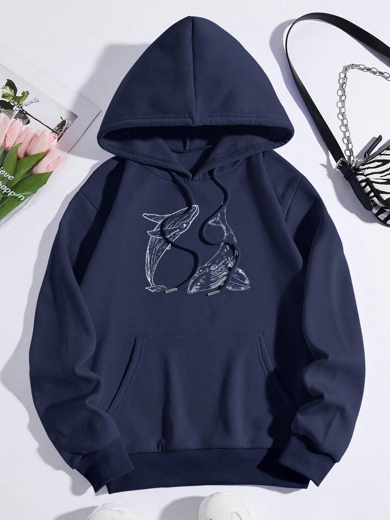 Creative Ocean Whale Printing Women Hoodie Loose Casual Hoody Autumn Multicolor Woman Streetwear All-Match Fleece Clothes