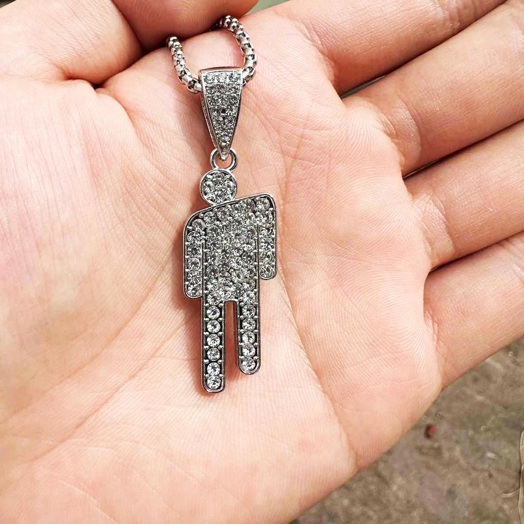 Kreative Billie Eilish Stil Kleiner Mann Anhänger Halskette - Mit Diamanten besetzte Hip Hop Streetwear Kette für Damen