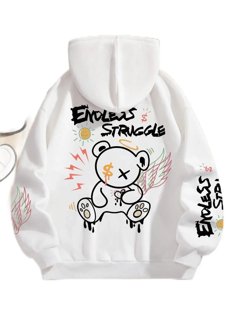 2025 Spring and Autumn Leisure Sweatshirt, Street Sweatshirt for Men and Women, Graffiti Bear Print Hoodie Loose Jumper