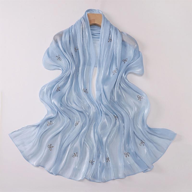 Women's Plain Butterfly Pattern Chiffon Hijab Shawls Long Bling Bling Wrap Ramadan Muslim Hijab Bufandas Female Islamic Turban