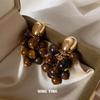 Retro Tiger Eye Tassel Earrings: Autumn/Winter Collection for Women - High-End, Natural Grape Cluster Design, Luxurious and Unique.