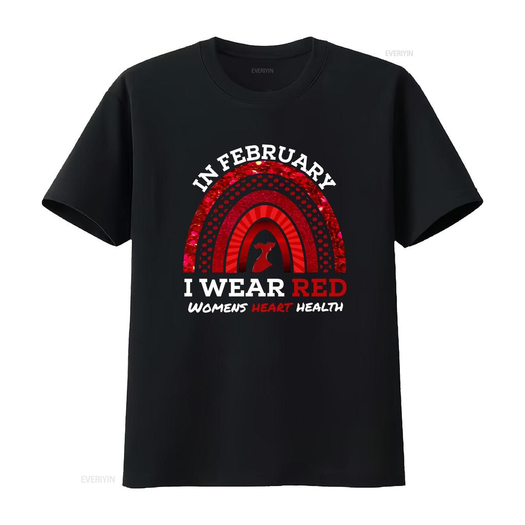 In February I Wear Red T Shirt We Womens Heart Health Ribbon Disease Awareness For Her Vintage Washed Versatile Comfortable