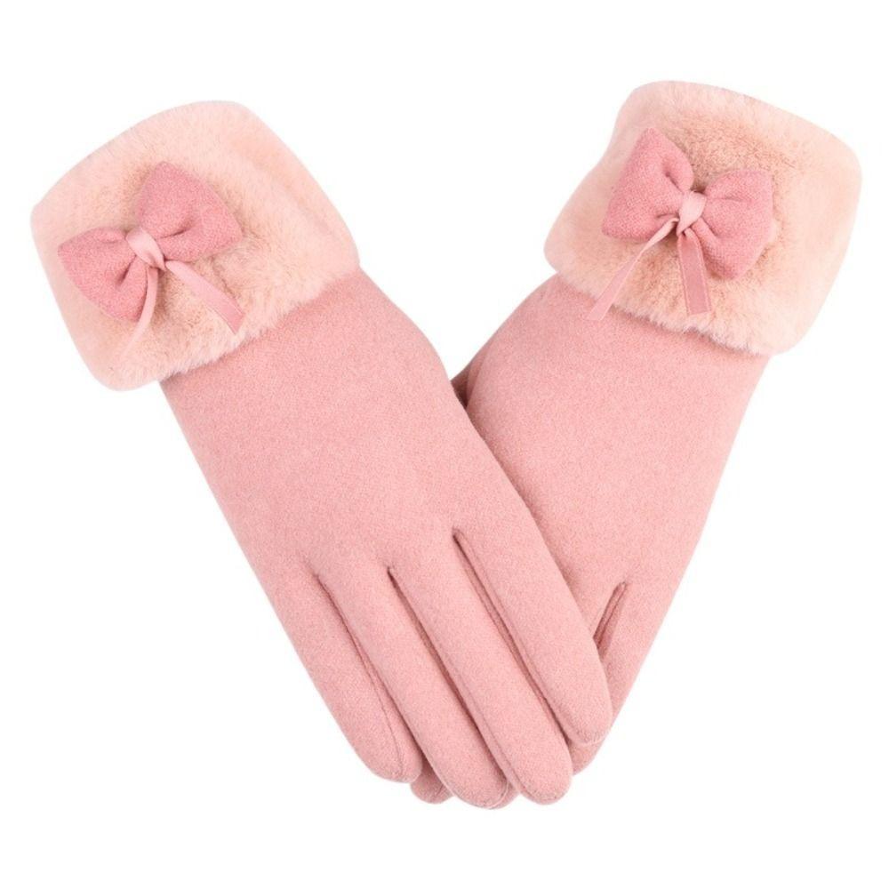 Bow Thickened Suede Gloves Soft Windproof Finger Mittens All-Match Women Anti-cold Gloves  Outdoor