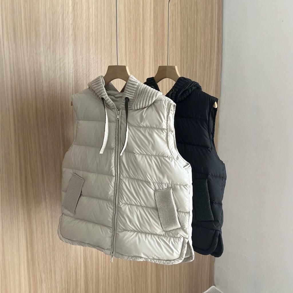 Vest women's winter fashion lightweight knitted splicing thermal vest hooded vest