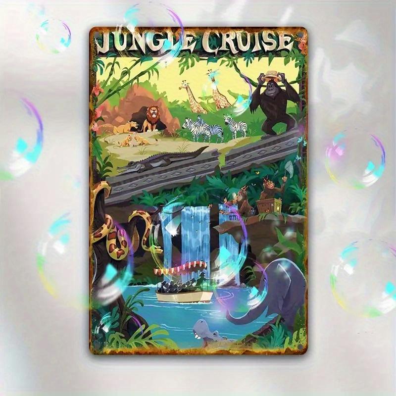 

1pc Vintage Jungle Cruise Metal Sign - Retro Animation Style with Gorillas, Giraffes, Hippos - Durable Aluminum Wall Decor for H 20x30cm（7.8x11.8inch）