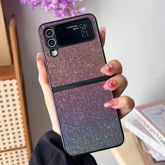 

Блестящий флип-чехол с градиентом для Samsung Galaxy Z Flip5 Flip4 Flip3 противоударный роскошный чехол для телефона Galaxy Z Flip 5 Shell Coque For Z Flip 5 фиолетовый