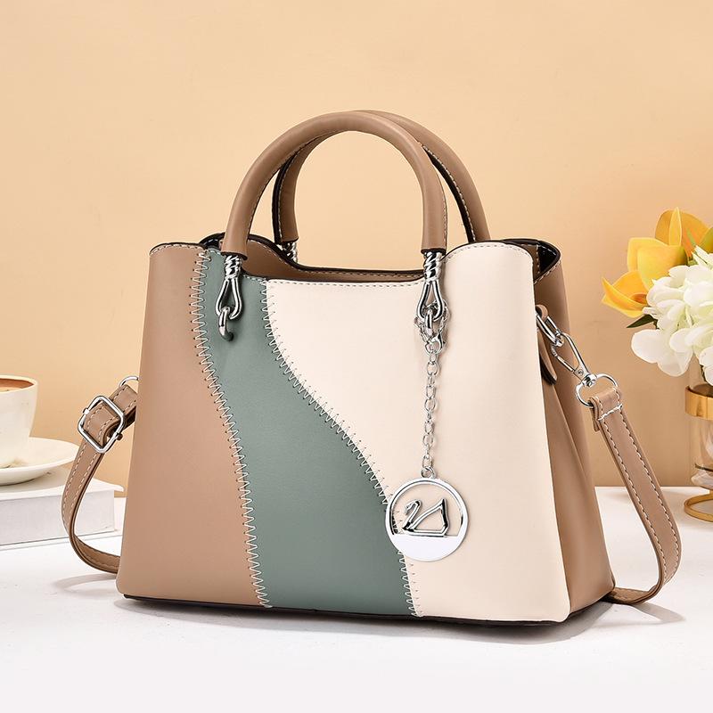 Fashionable Women's Handbag PU Leather Shoulder Bag with Large Capacity Casual Splicing Crossbody Bag Classic Retro Tote Bag