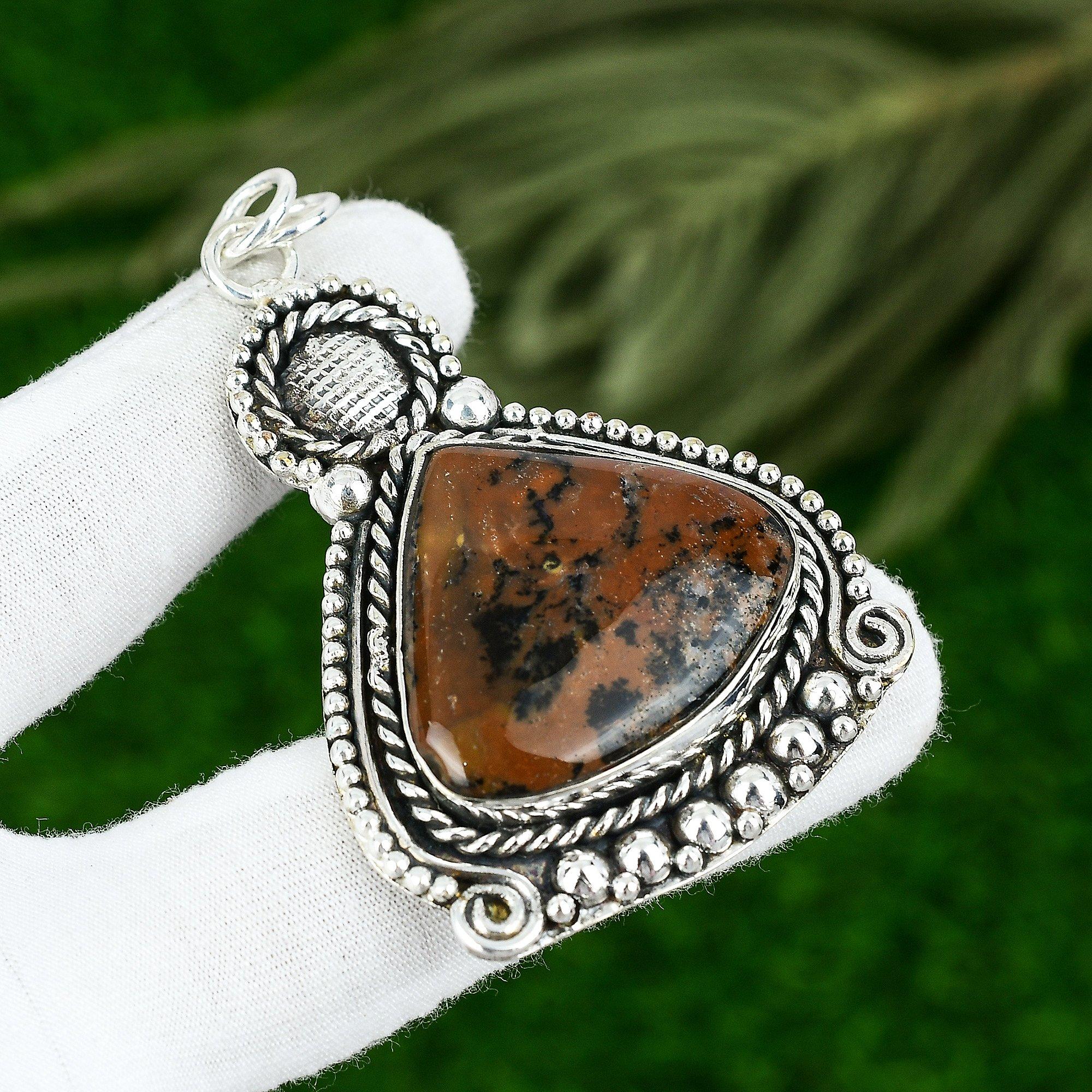 

925 Silver Pear Honey Dendrite Opal Stone Bezel Daughter Elegant Pendant Jewelry