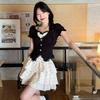 Sweet and Fashionable Fake Two-piece Top Waist Skirt Two-piece Set Summer Japanese Soft Sister Shirt Tutu Skirt Set Women
