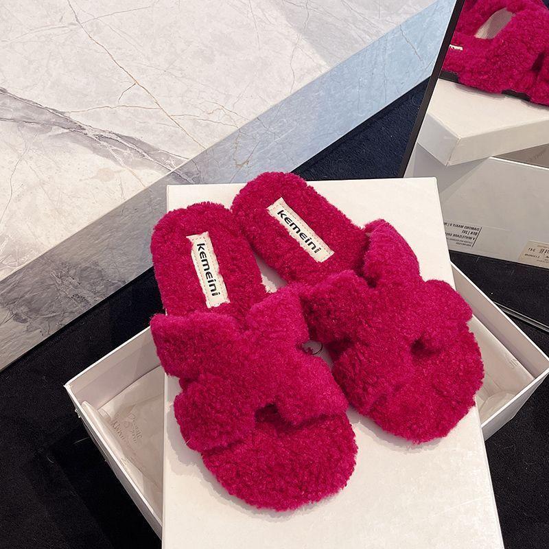 Mao Mao Slippers Women Wear Autumn and Winter 2025 New Super Fire Internet Celebrity Teddy Wool Flat Lamb Wool One-word Cotton Mop