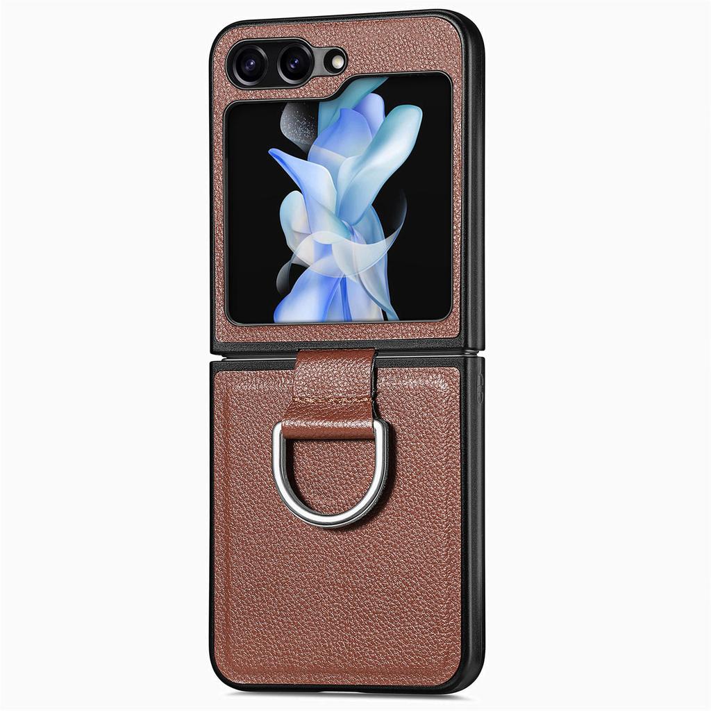 Skórzane etui ze wzorem liczi do Samsung Z Flip 6 4 3 2 1 z pierścieniem Etui na telefon do Galaxy Z Flip 3 4 Jednokolorowe Miękkie etui