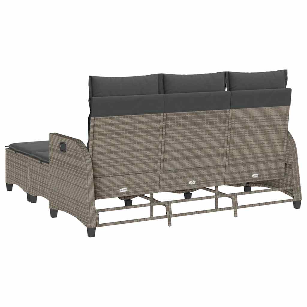 3 Piece L Shaped Garden Sofa Set with Cushions Grey PE Rattan
