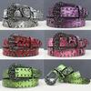 Unisex Y2K Rhinestone Skull Belt with Rivet and Snake Skin Pattern Decorations