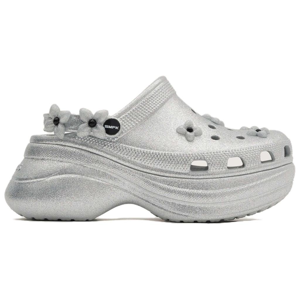 SMFK x Crocs Little Whale Sparkling Flower Comfortable & Versatile Hole Shoes Women's Silver