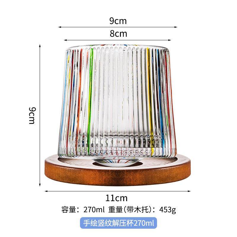Spinning Colorful Whiskey Glass with Wooden Base Hand Painted Rotating Design for Stress Relief Fun Bar Decor Gift