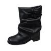Stiefel Damen Sommer 2025 neue High-End schwarze Western-Cowboystiefel dicker Absatz plissierte Stiefel mittlerer Schaft Ritterstiefel